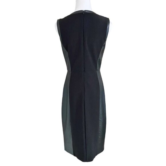 NWT FRANK LYMAN BLACK FAUX LEATHER DRAPED COMBO SLEEVELESS SHEATH COCKTAIL DRESS - Picture 3 of 12